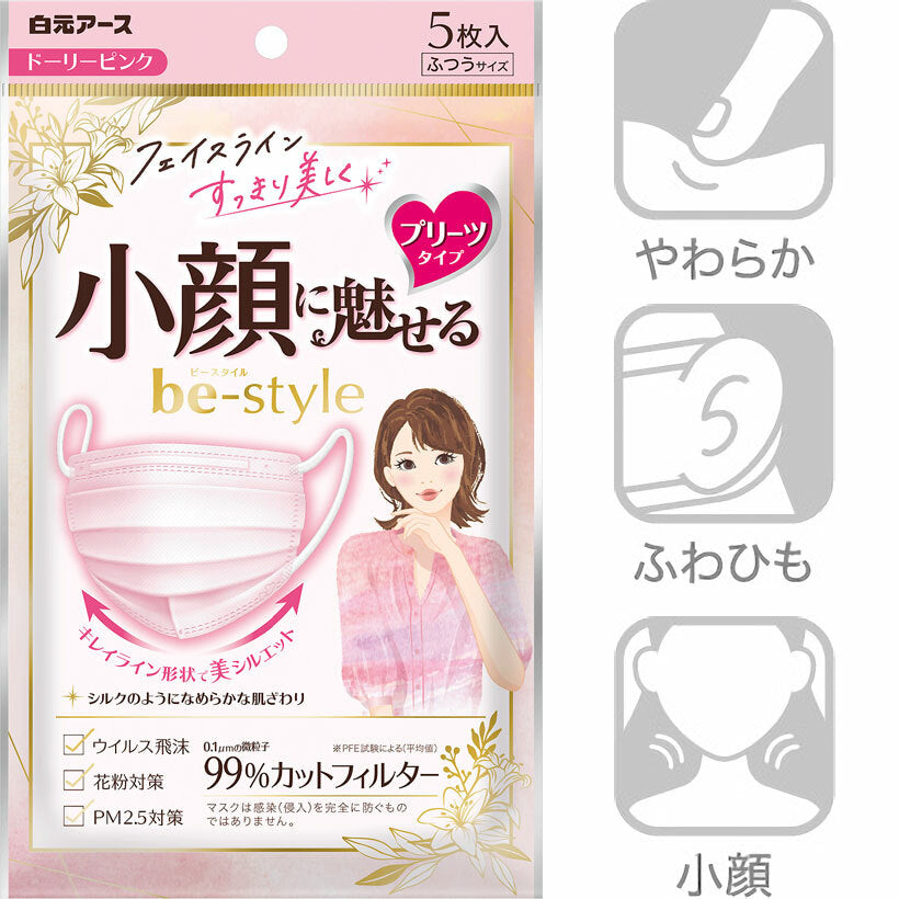 白元 Be-style 小顏口罩  (一包5個) 粉紅色／白色