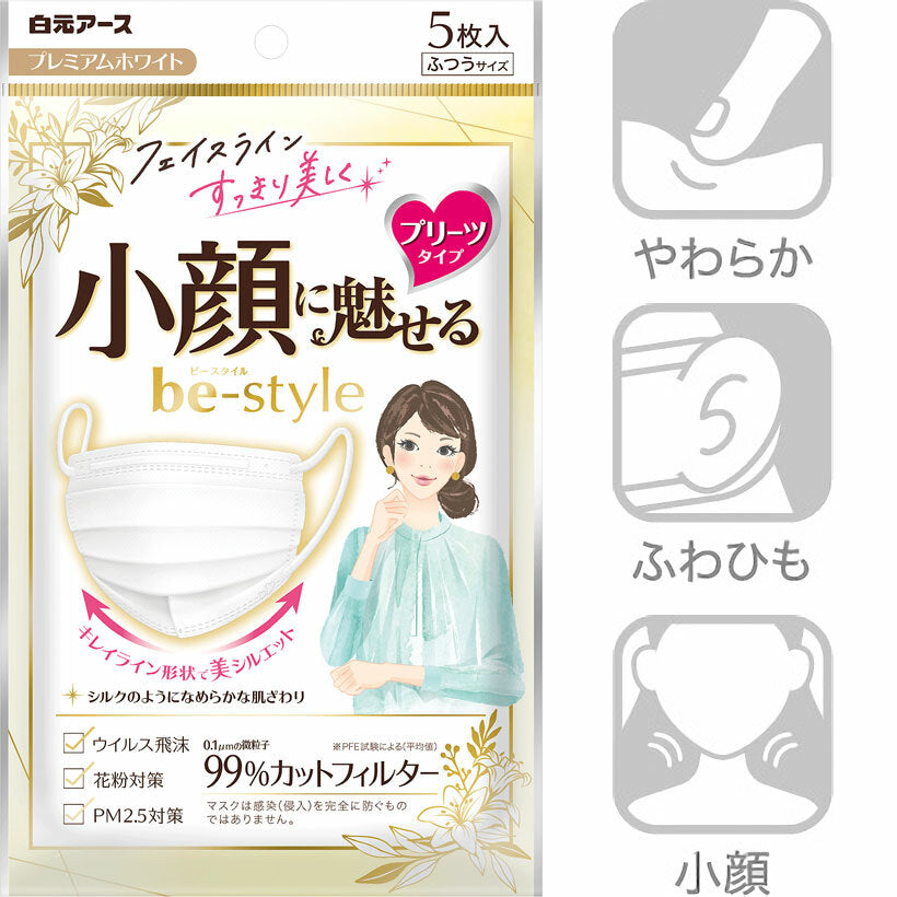 白元 Be-style 小顏口罩  (一包5個) 粉紅色／白色